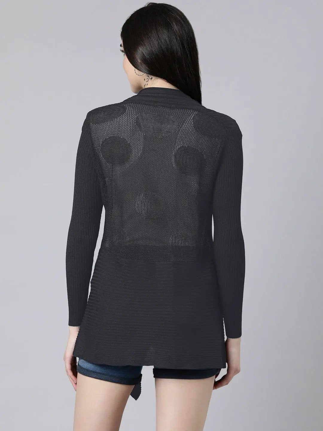 Women's Ribbed Grey Asymmetric Hem Shrug - from SHOWOFFFF