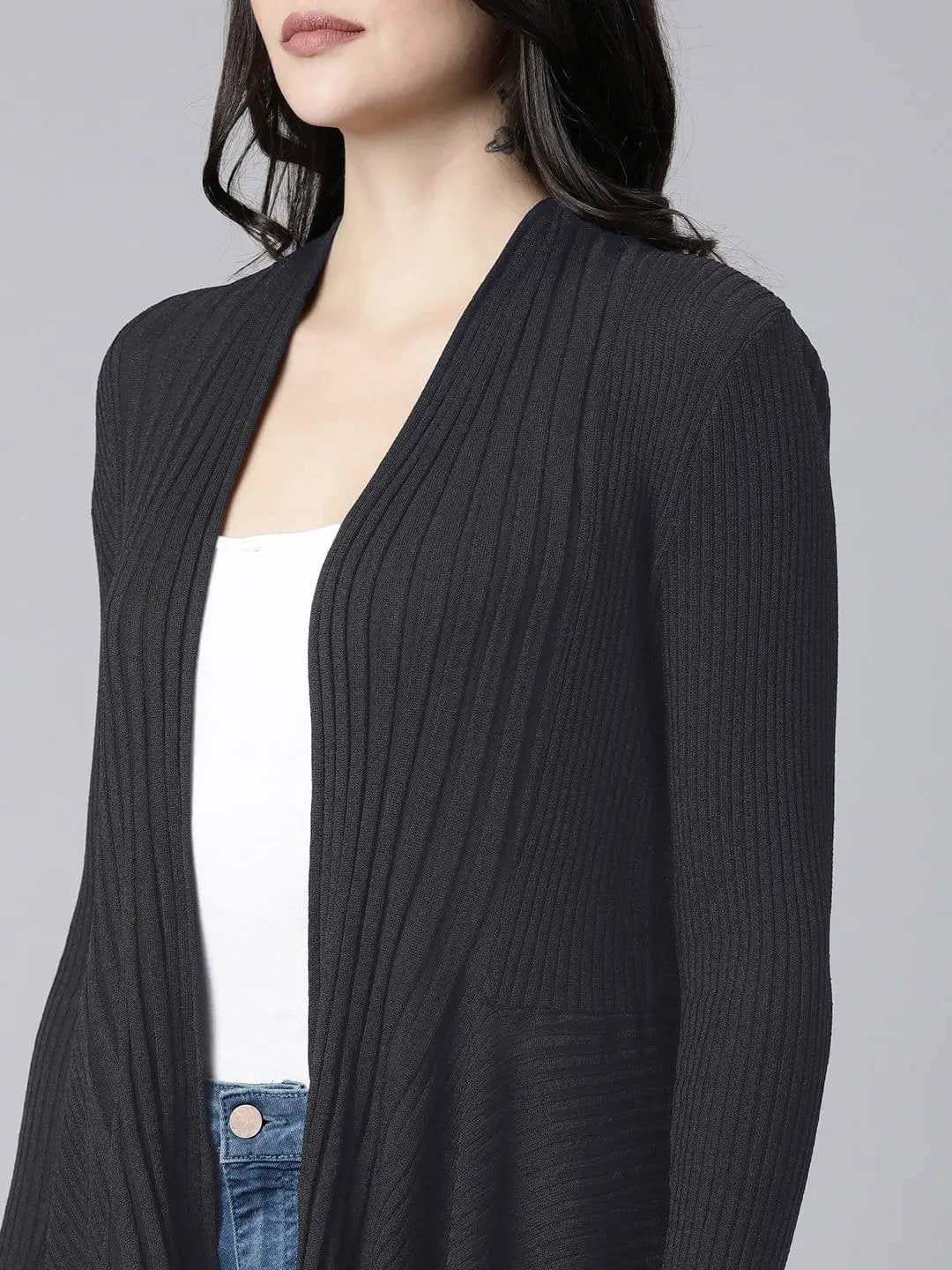 Women's Ribbed Grey Asymmetric Hem Shrug - from SHOWOFFFF