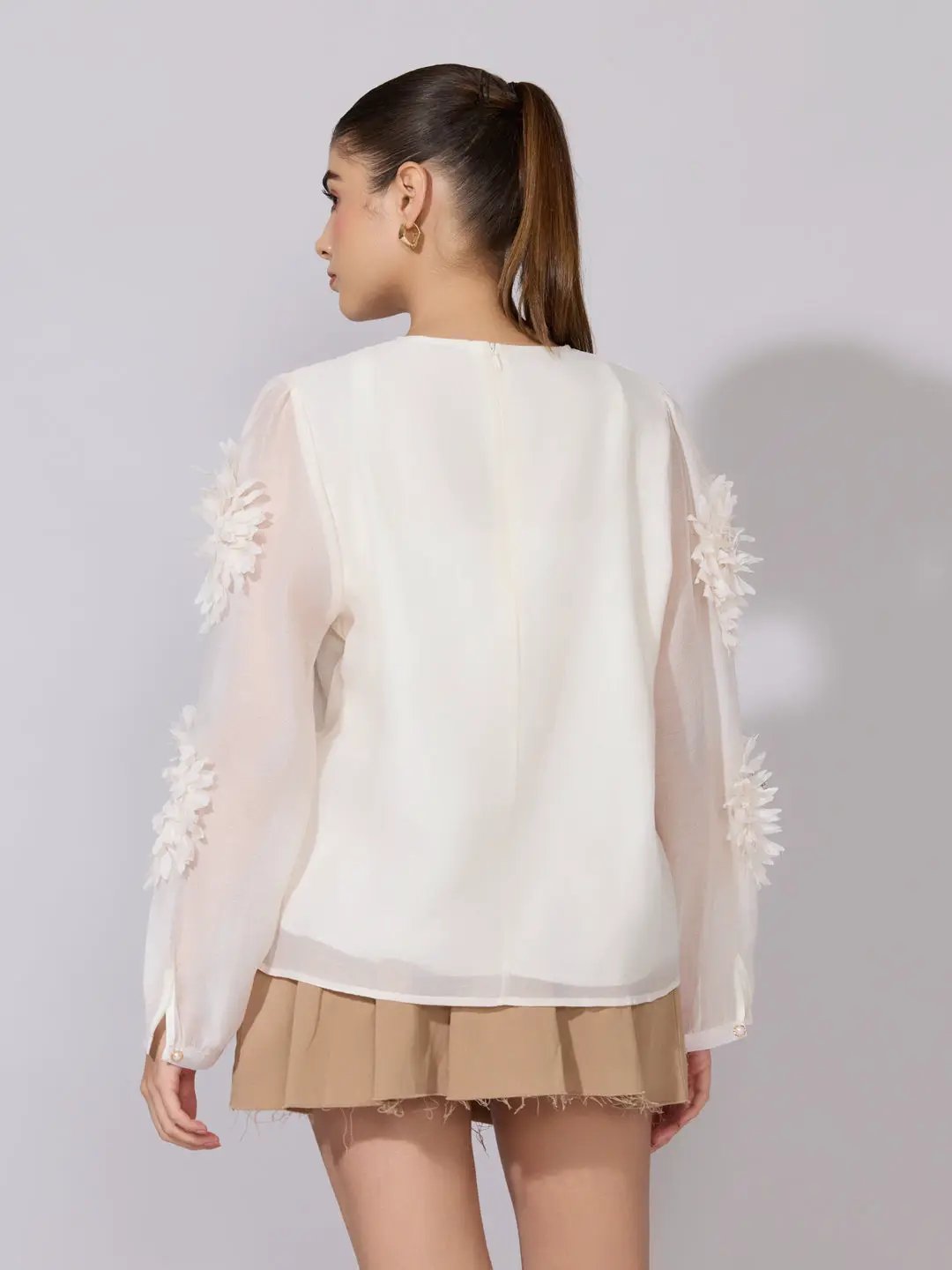 Women's Floral Appliqué Cream Top
