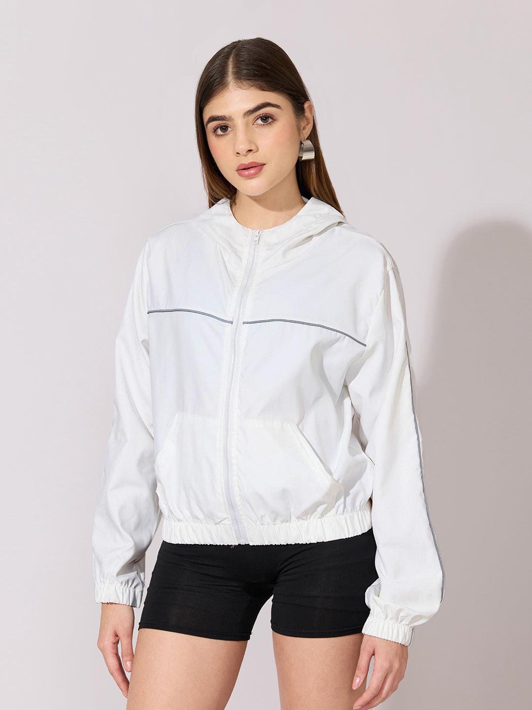 Women's White Hooded Zip-Up Jacket