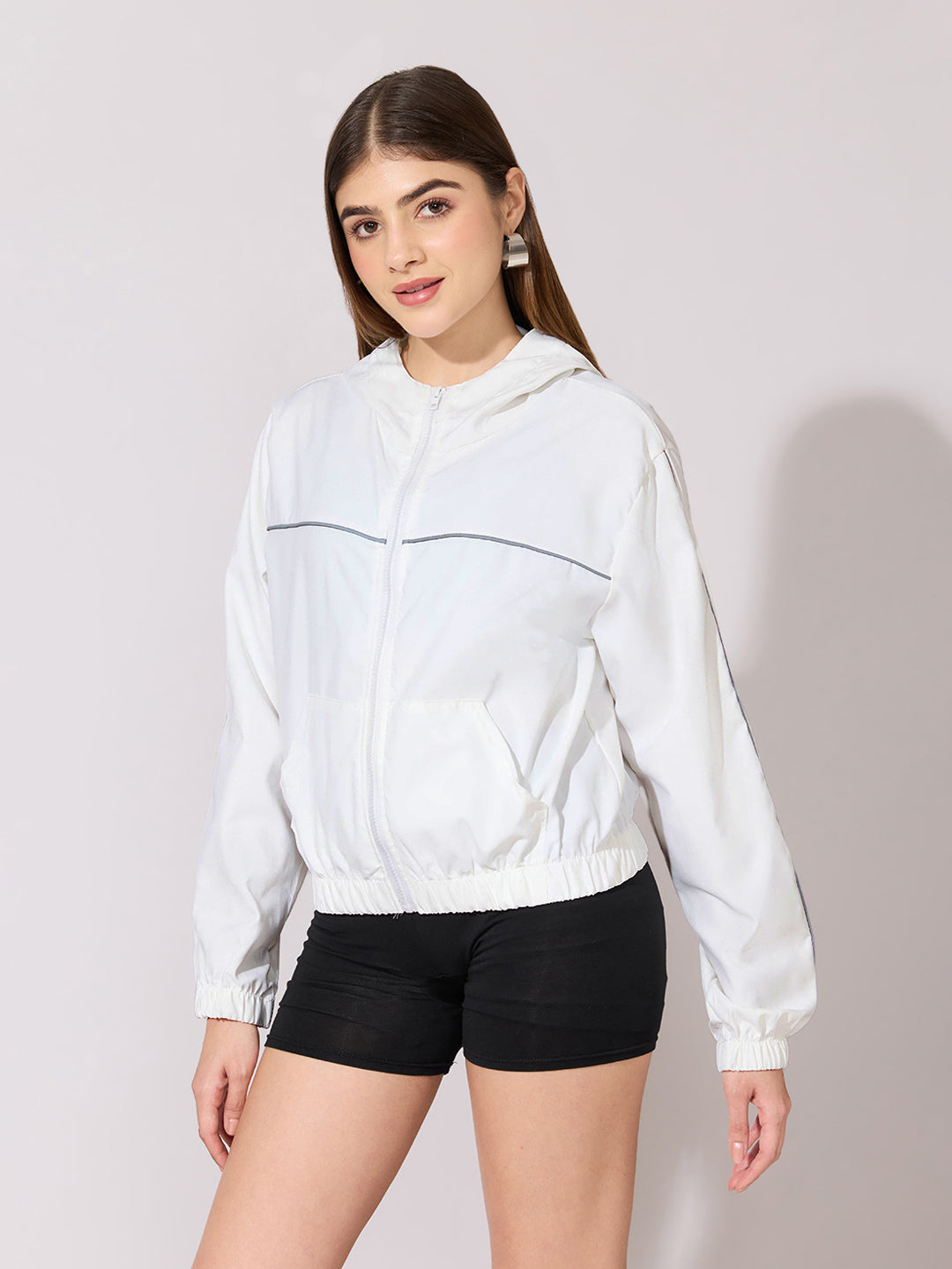 Women's White Hooded Zip-Up Jacket