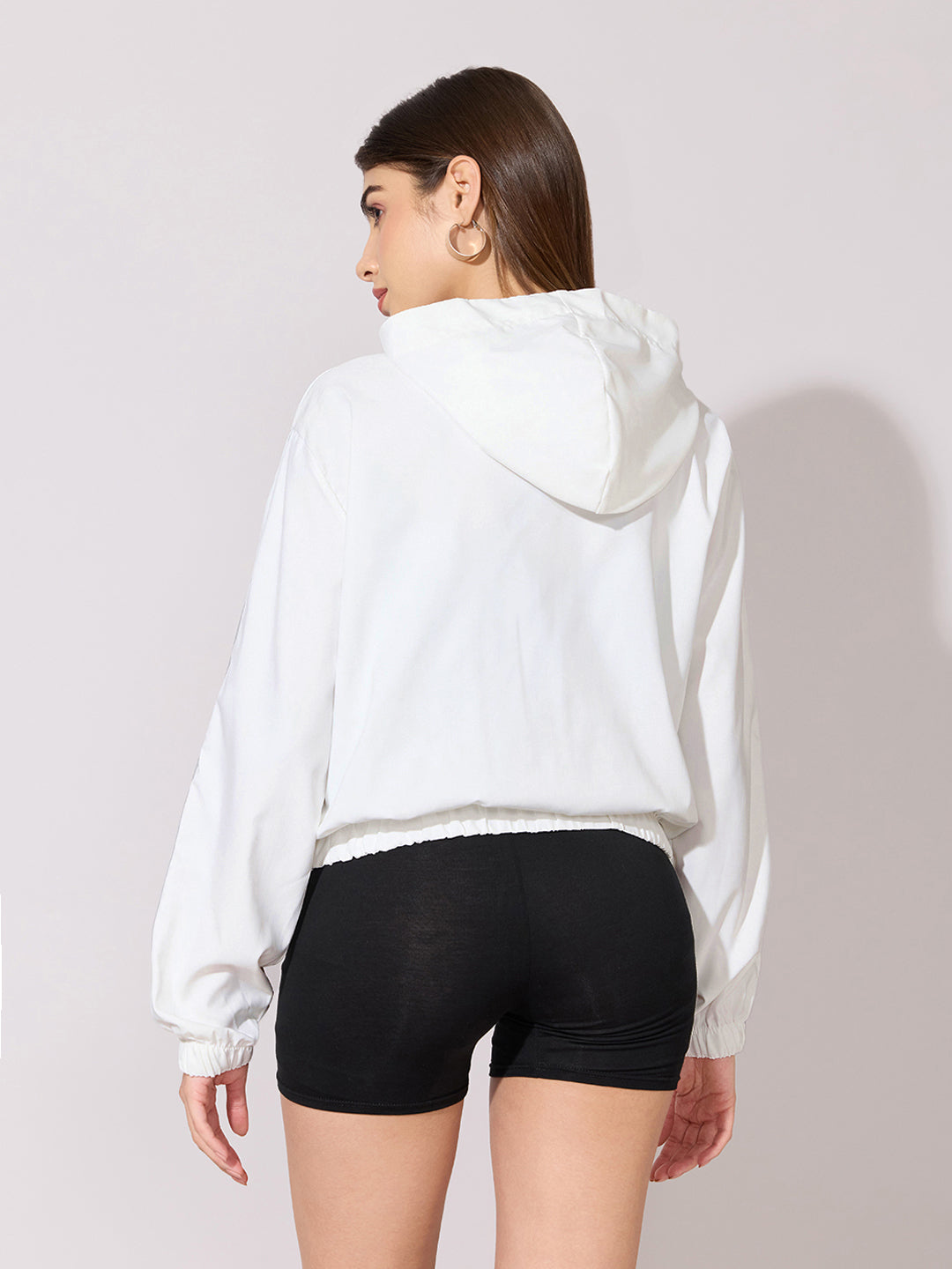 Women's White Hooded Zip-Up Jacket
