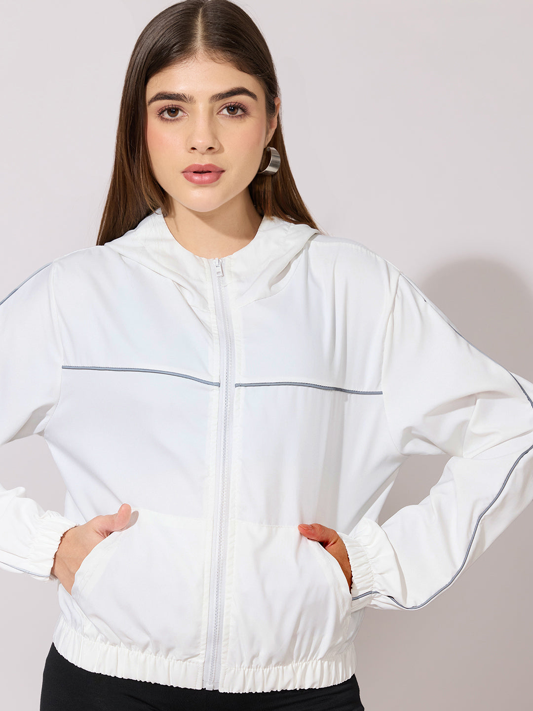 Women's White Hooded Zip-Up Jacket