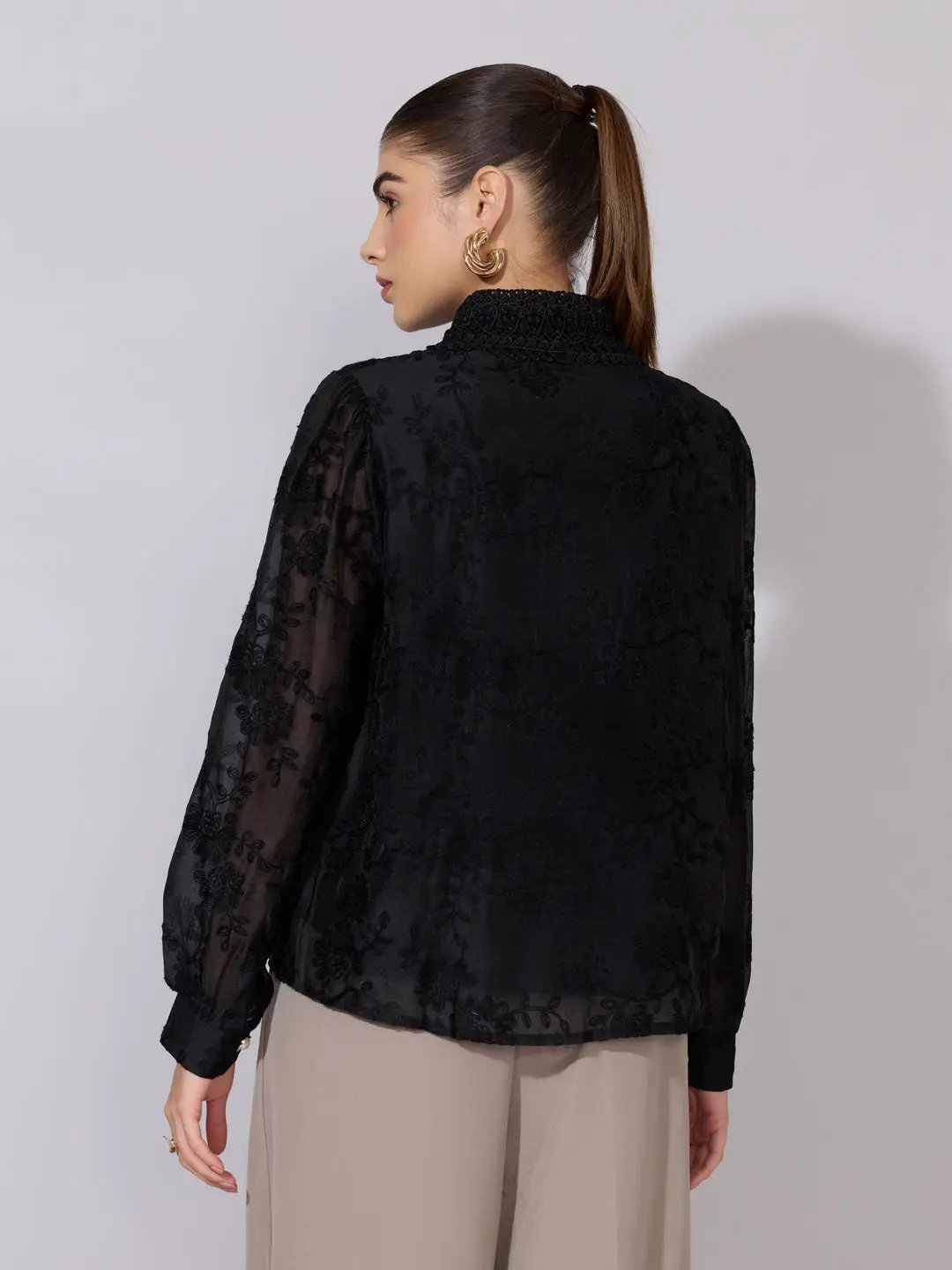 Women's Embroidered Black Stylized Collar Shirt - from SHOWOFFFF