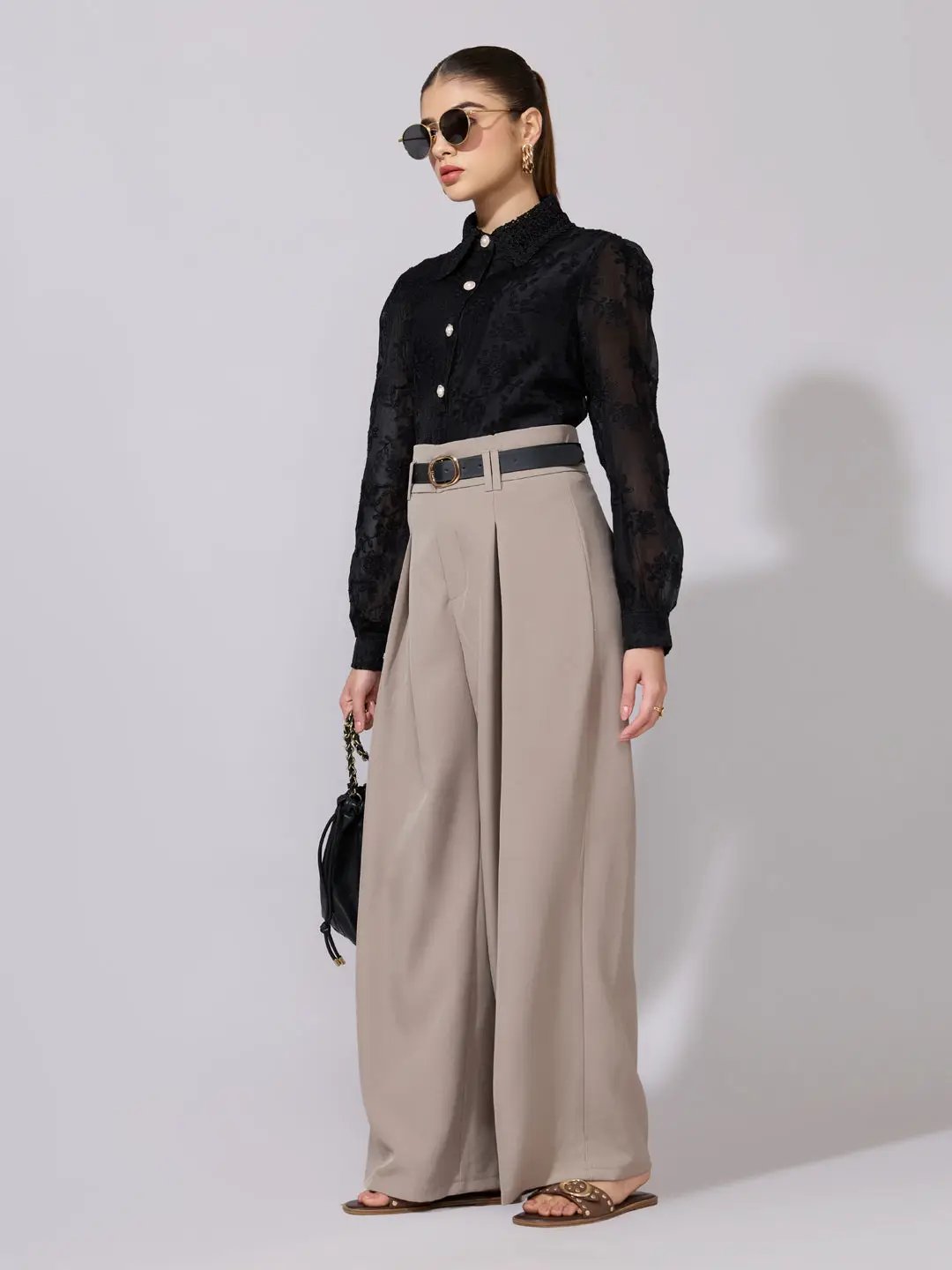 Women's Embroidered Black Stylized Collar Shirt - from SHOWOFFFF