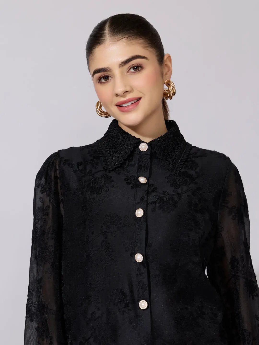 Women's Embroidered Black Stylized Collar Shirt - from SHOWOFFFF