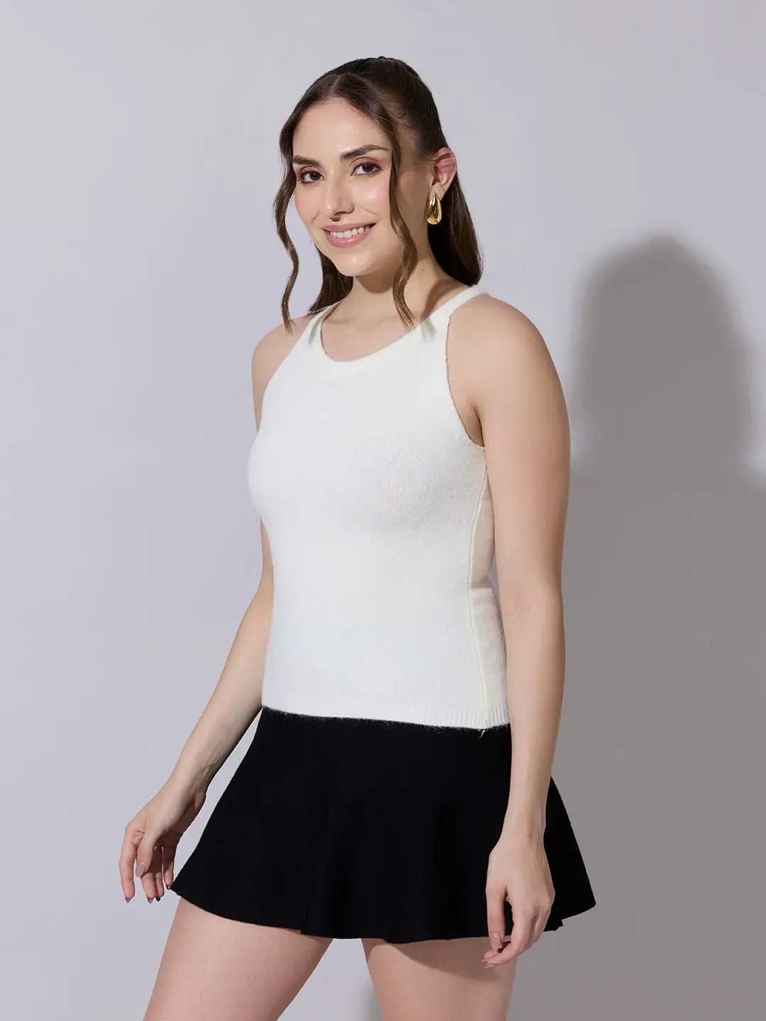 Women's Off White Fitted Sleeveless Top with Shrug - from SHOWOFFFF
