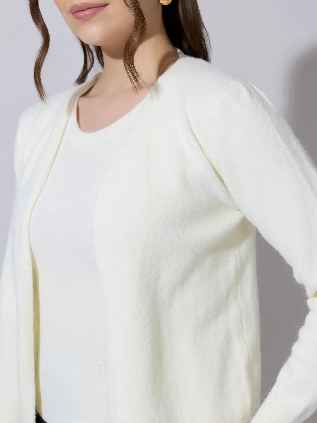 Women's Off White Fitted Sleeveless Top with Shrug - from SHOWOFFFF