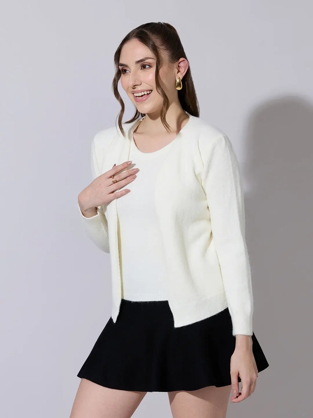 Women's Off White Fitted Sleeveless Top with Shrug - from SHOWOFFFF