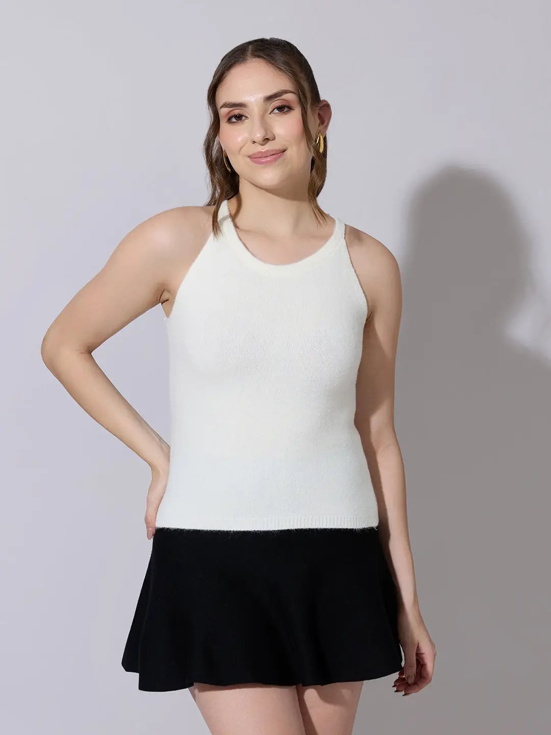 Women's Off White Fitted Sleeveless Top with Shrug - from SHOWOFFFF