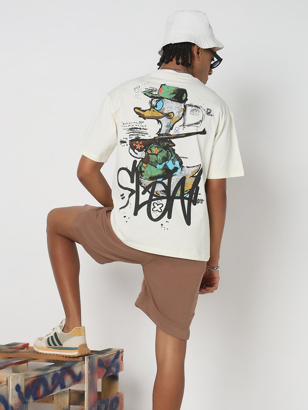 Men Casual White Slow Duck Graphic T-Shirt