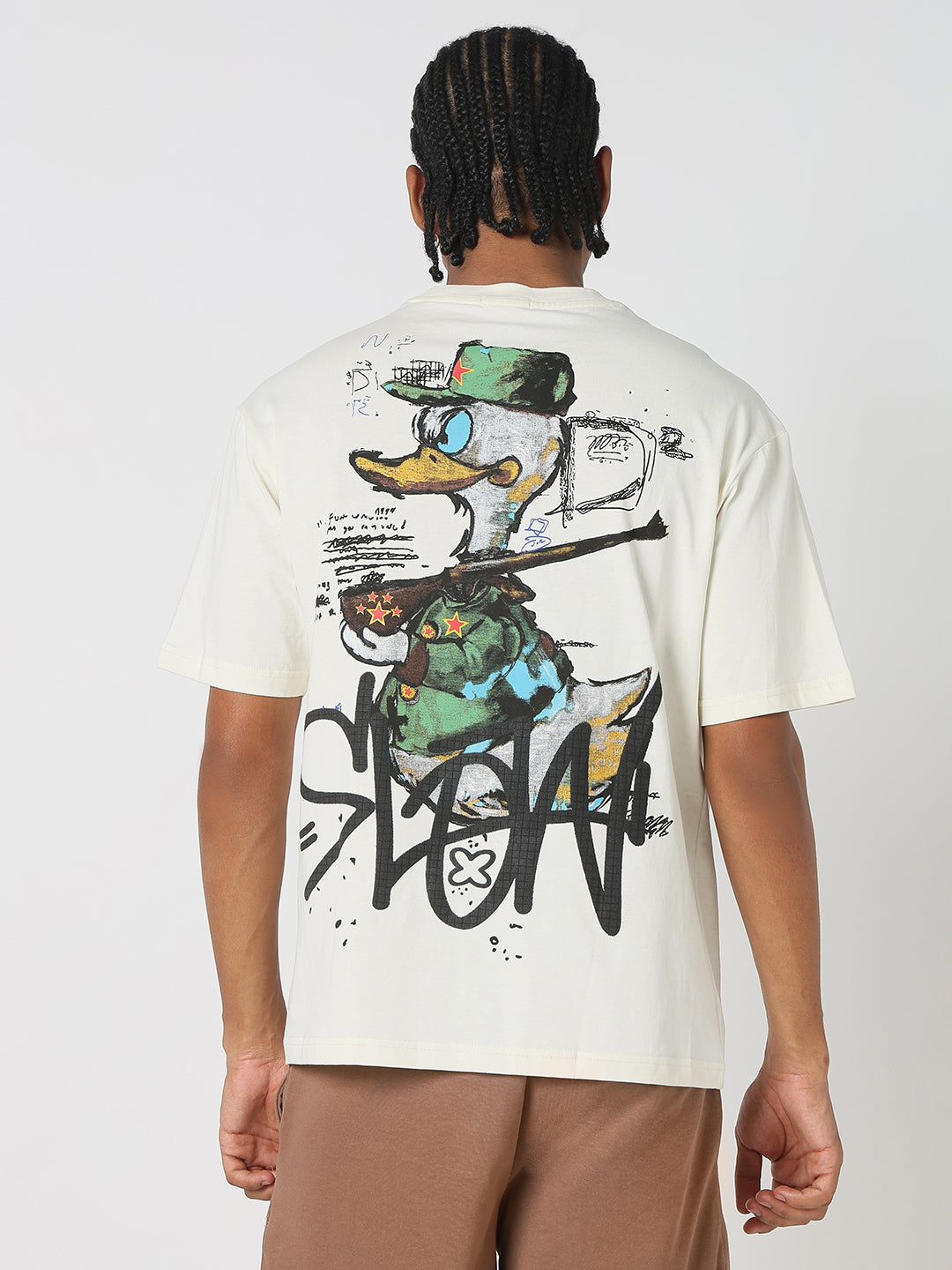 Men Casual White Slow Duck Graphic T-Shirt