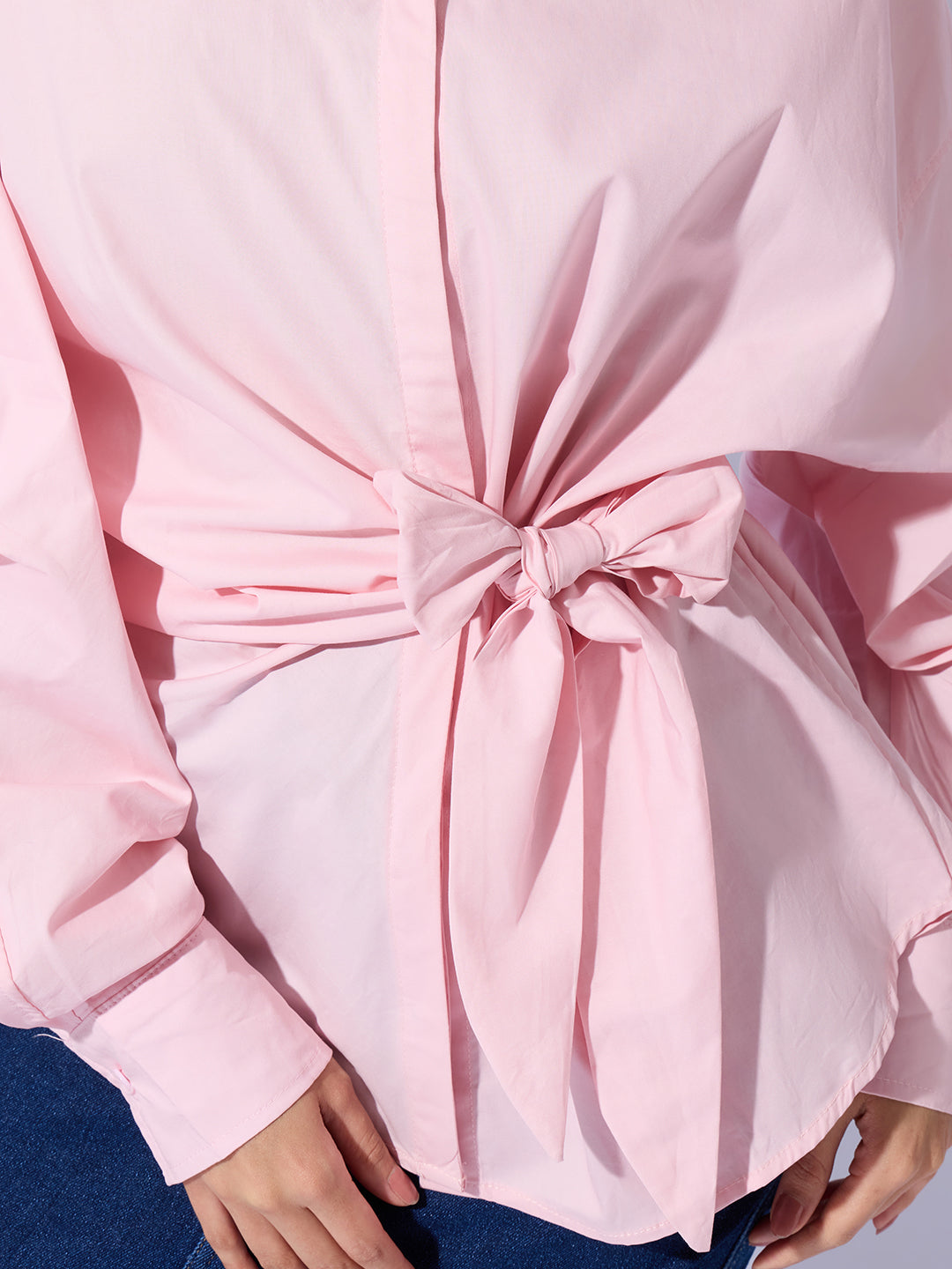 Women's Pink Oversized Tie-Up Shirt with Statement Sleeves