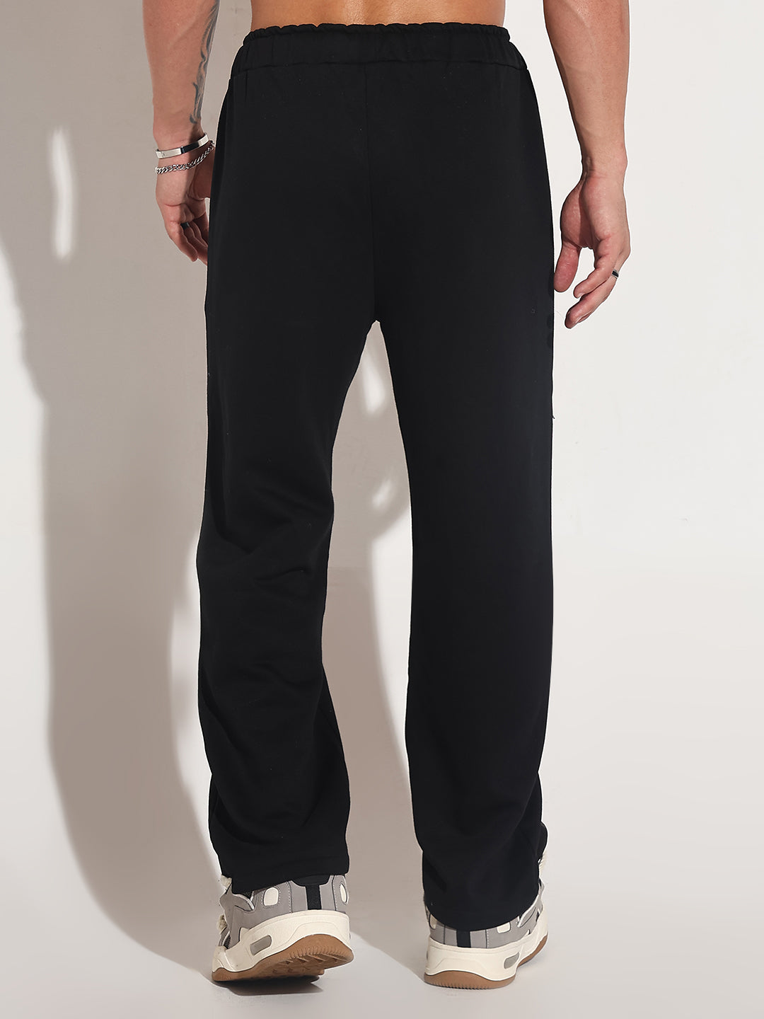 Men's Black Relaxed Fit  Elasticated Waist Drawstring Trousers