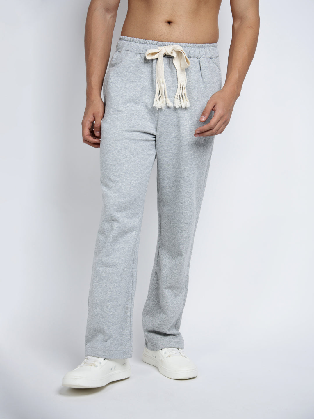 Men's Grey Relaxed Fit Elasticated Waist Drawstring Trousers