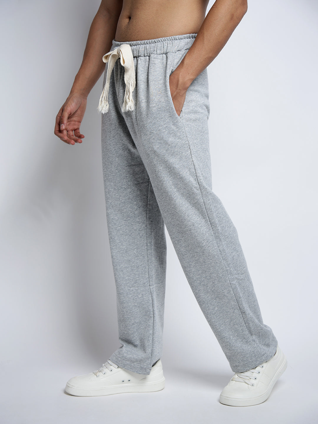 Men's Grey Relaxed Fit Elasticated Waist Drawstring Trousers