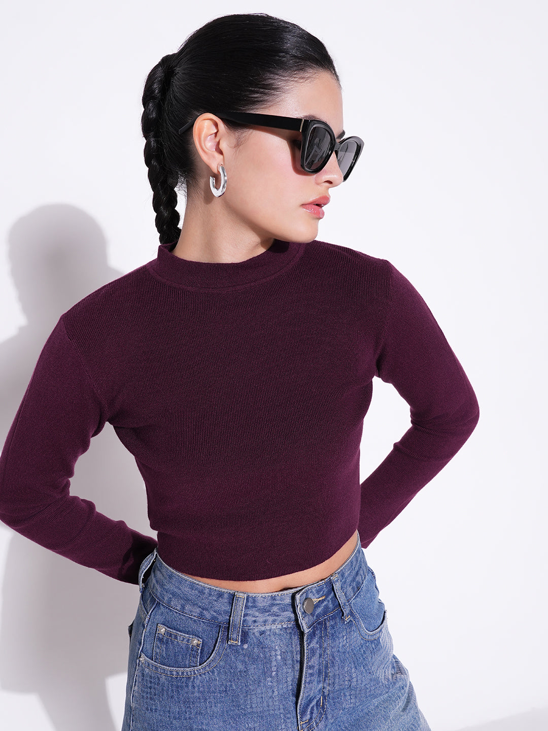 Women Purple Solid Crop Top