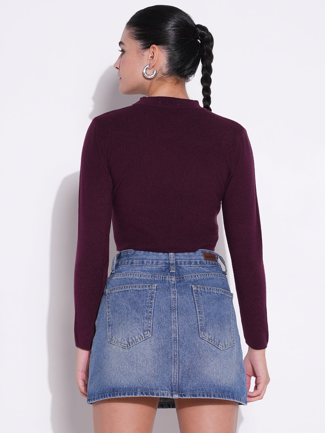 Women Purple Solid Crop Top