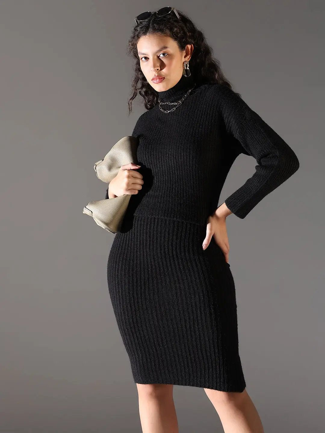 Shop Women's Black Round Neck Bodycon Dress| Showoffff Shop Women's Black Round Neck Bodycon Dress| Showoffff
