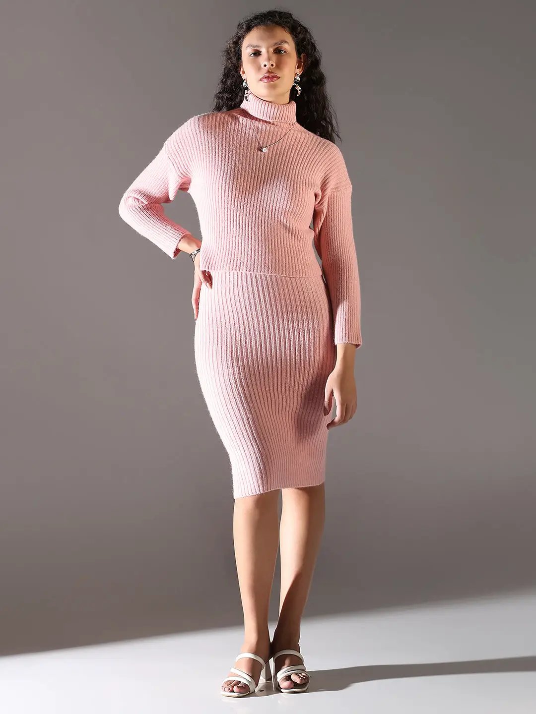 womens pink jumper dress Long Sleeve Pink Oversized Jumper Dress Women's Crewneck Long Sleeve Cable Knit Sweater Dress Slouchy Oversized Pullover Dresses Oversized Sweaters For Women Pink,S