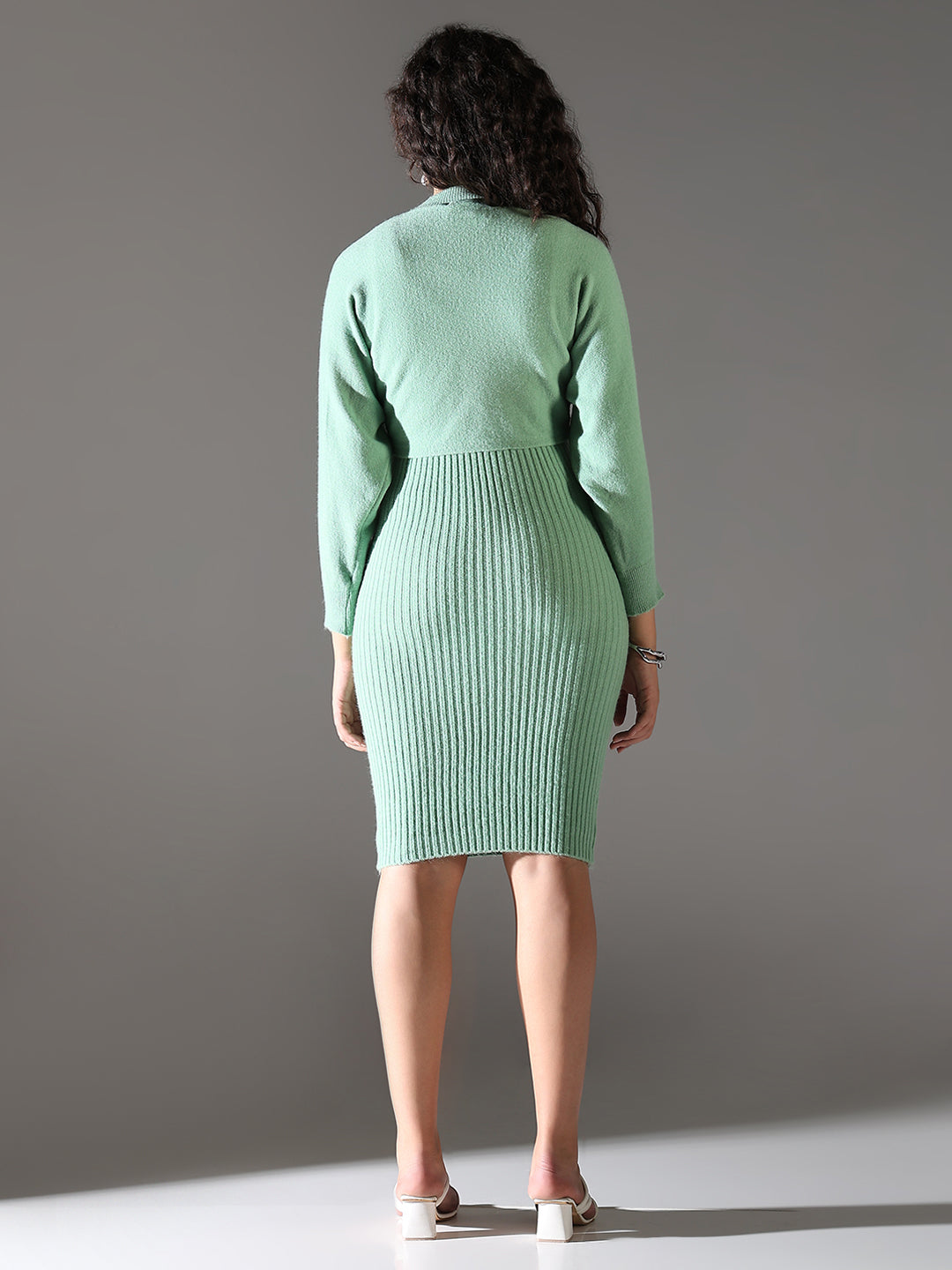 Women Green Solid Bodycon Dress with Top