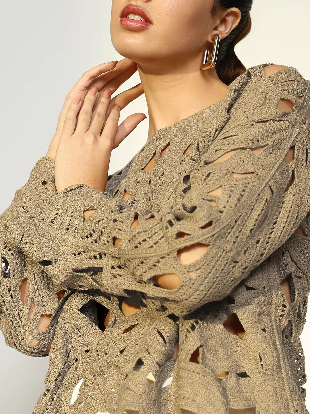 Women's Beige Floral Crochet Long Sleeve Top - from SHOWOFFFF