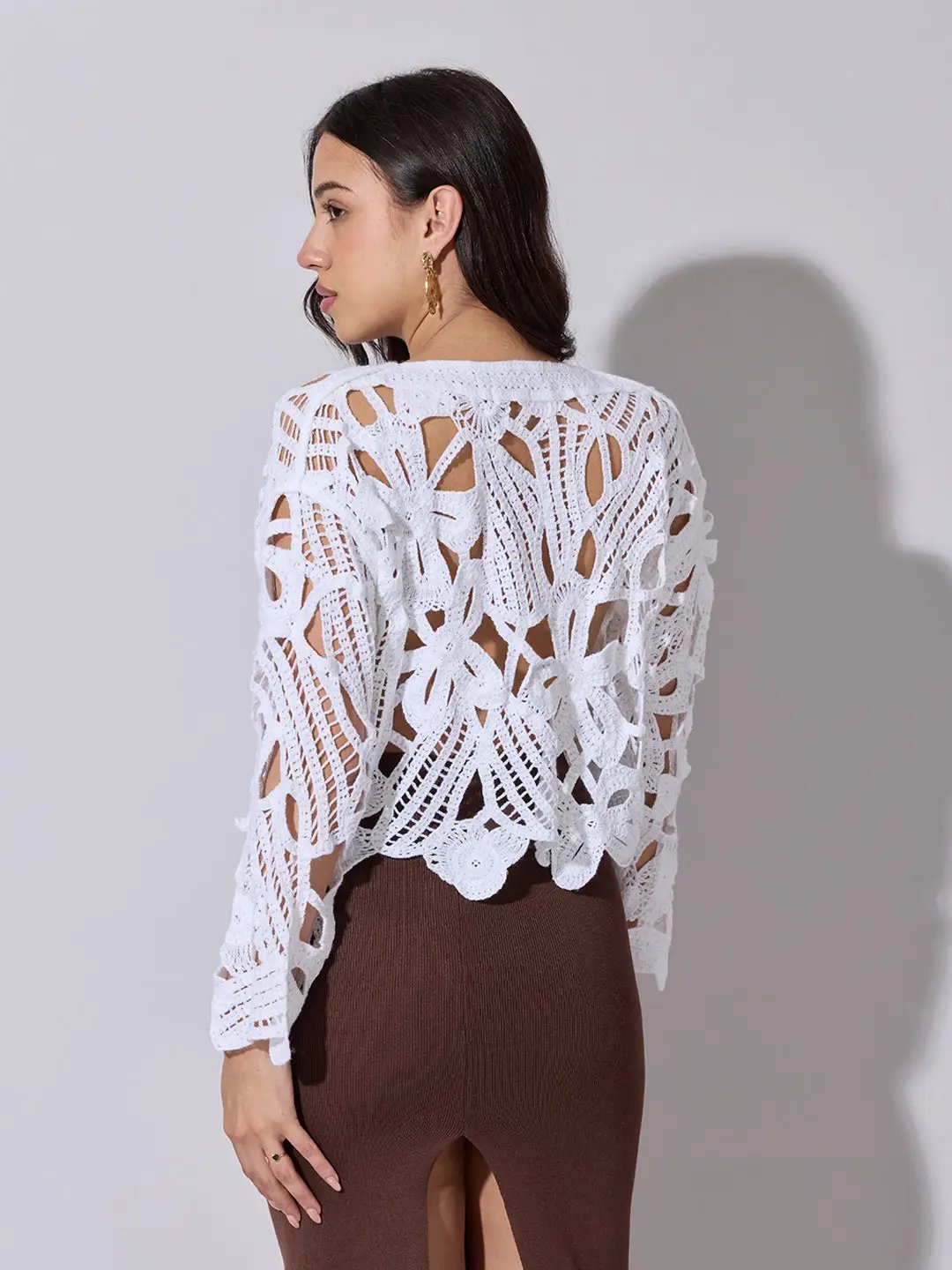 Women's White Floral Crochet Long Sleeve Top - from SHOWOFFFF