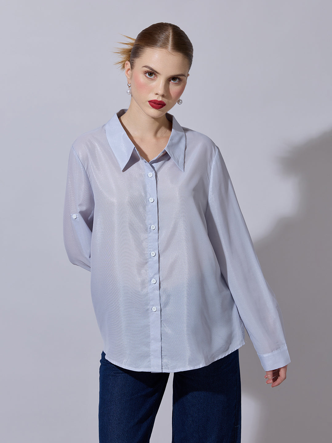 Women's Lavender Semi-Sheer Button-Down Shirt