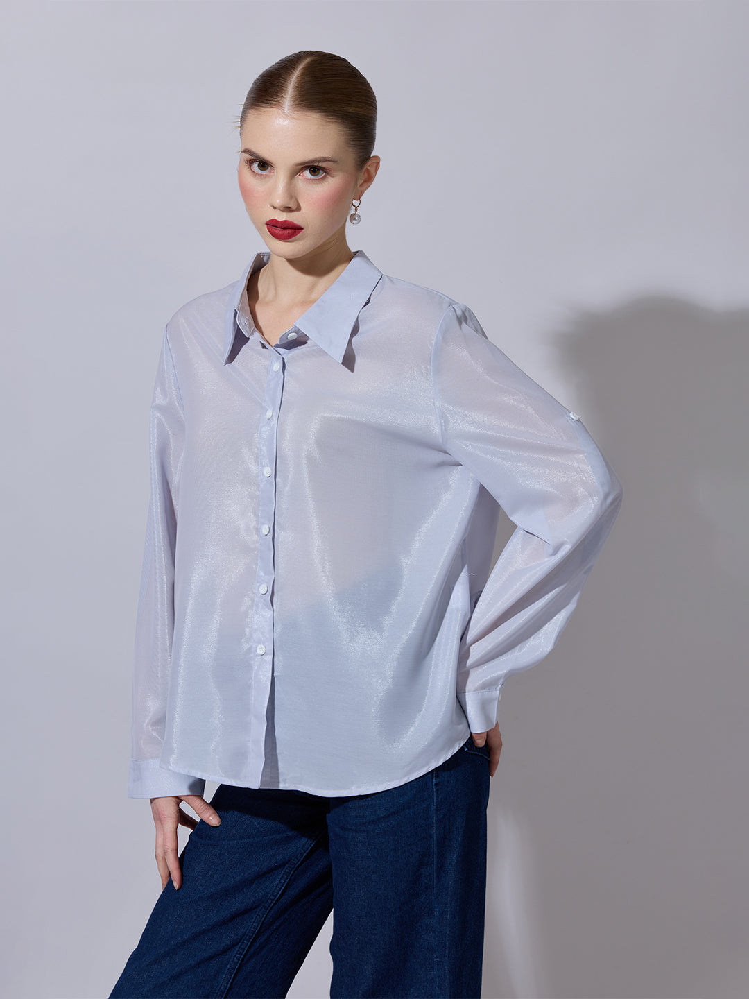 Women's Lavender Semi-Sheer Button-Down Shirt