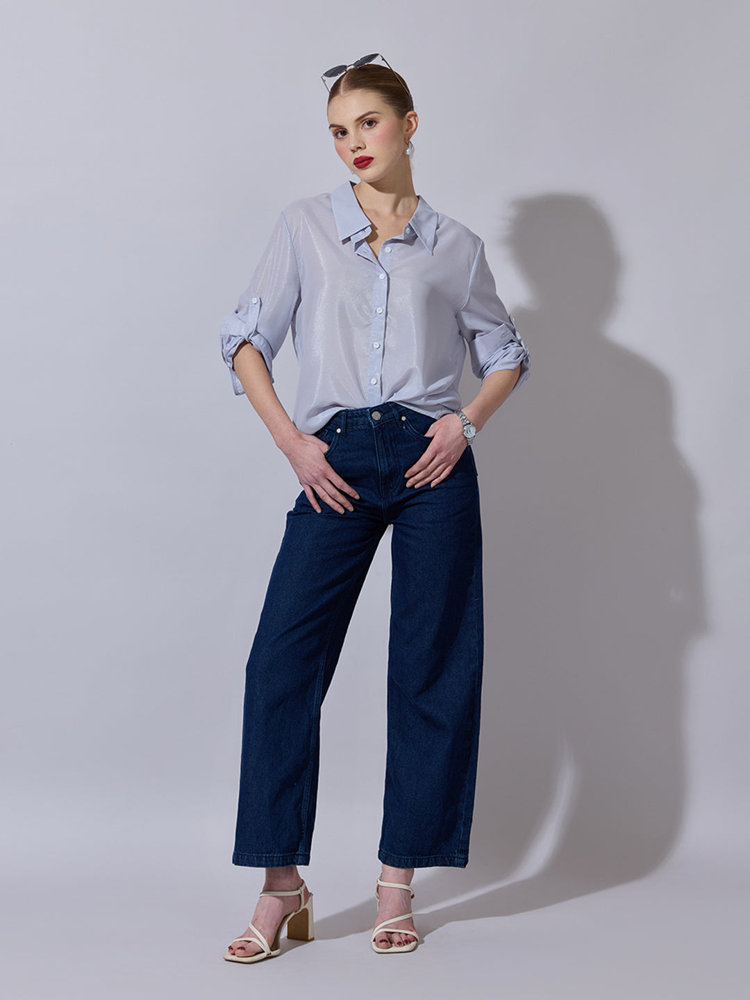 Women's Lavender Semi-Sheer Button-Down Shirt