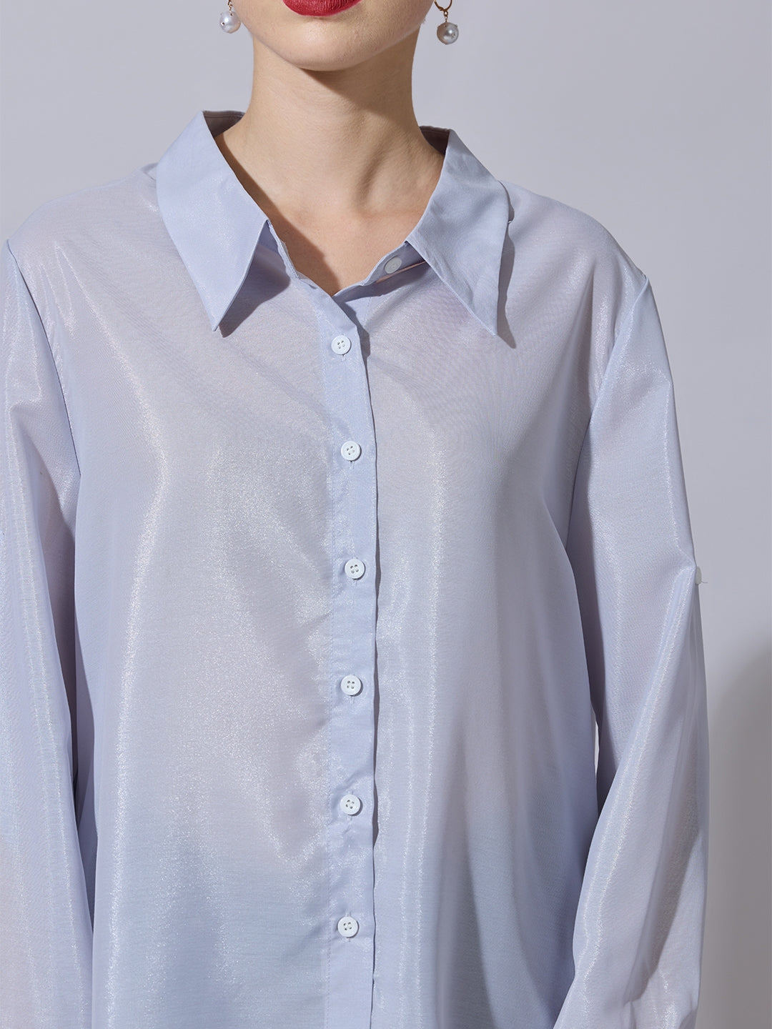 Women's Lavender Semi-Sheer Button-Down Shirt