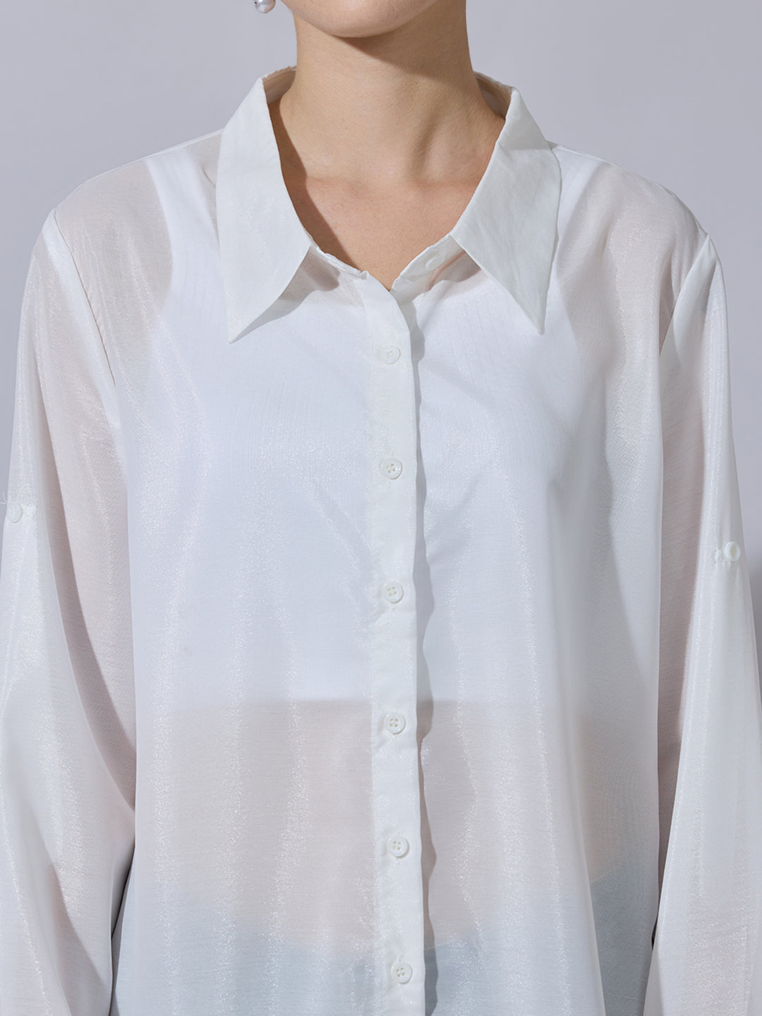 Women's White Semi-Sheer Button-Down Shirt