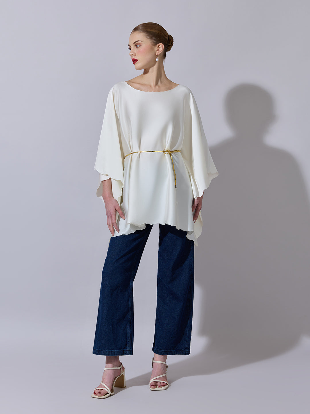 Women's Off-White Kaftan Top with Waist Tie Detail