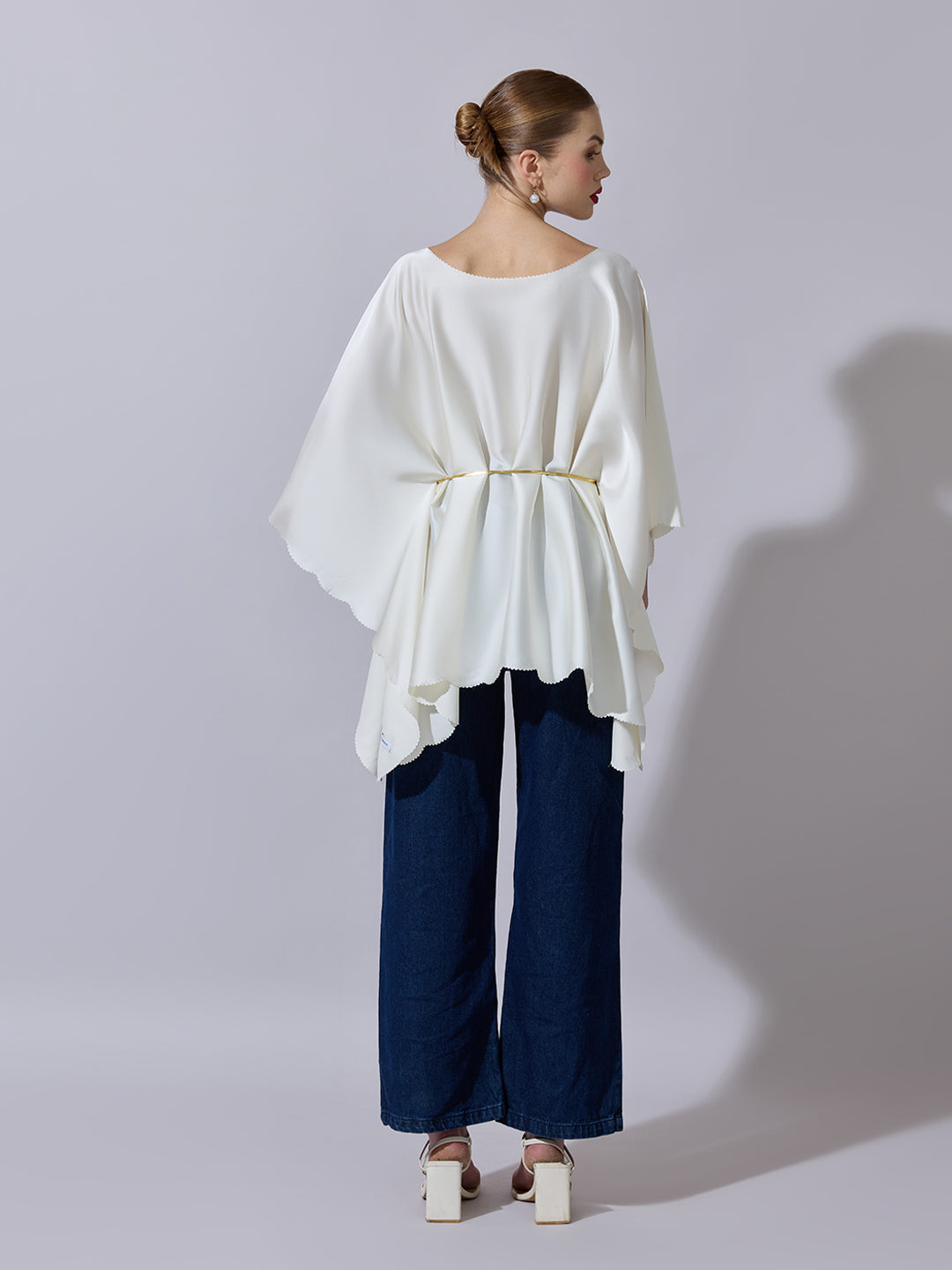 Women's Off-White Kaftan Top with Waist Tie Detail