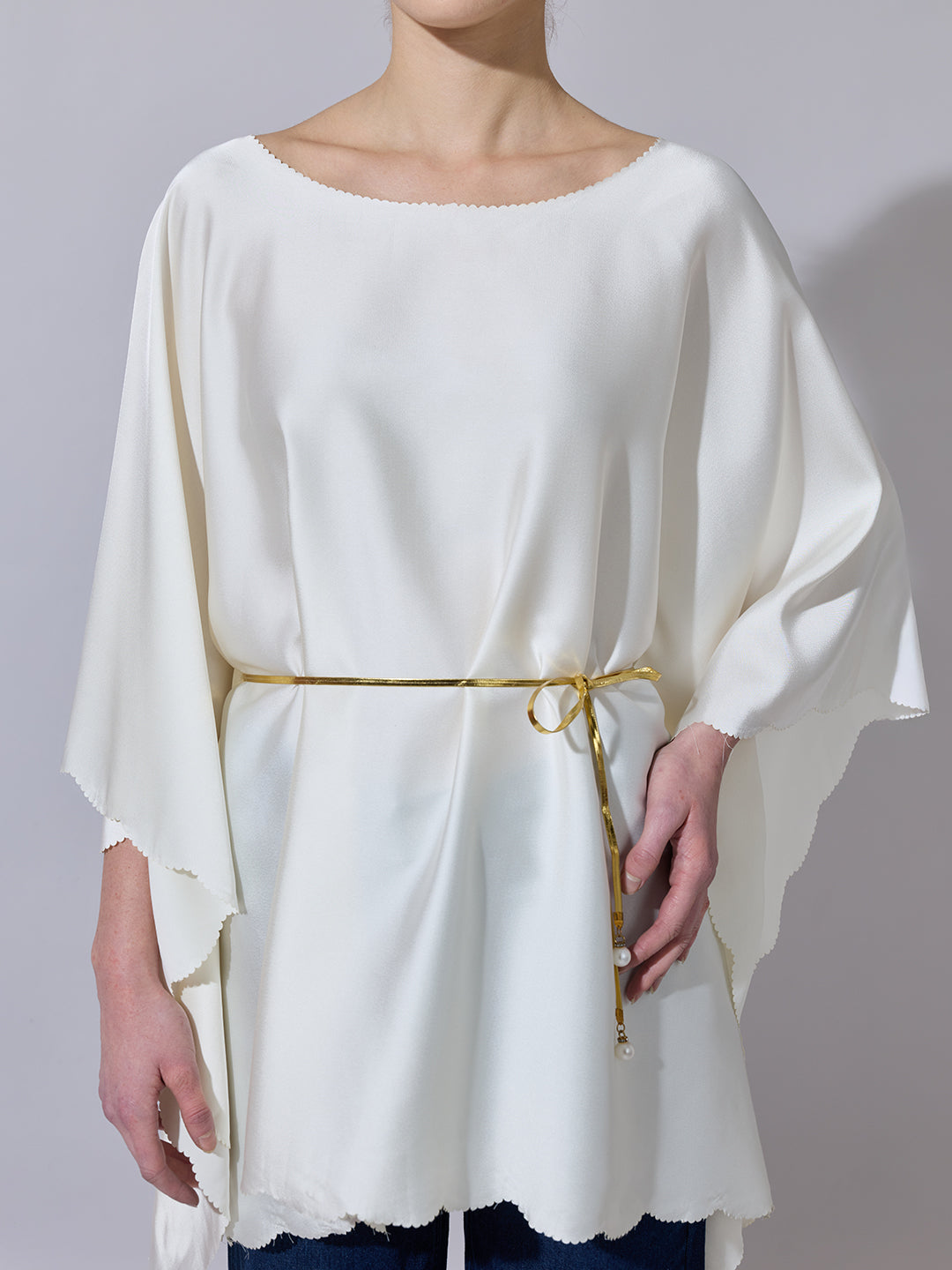 Women's Off-White Kaftan Top with Waist Tie Detail