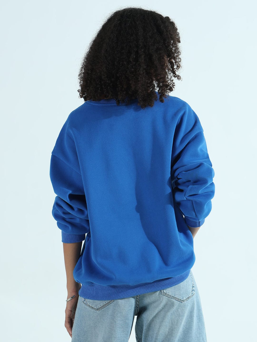 Women's Blue Oversized Round Neck Sweatshirt