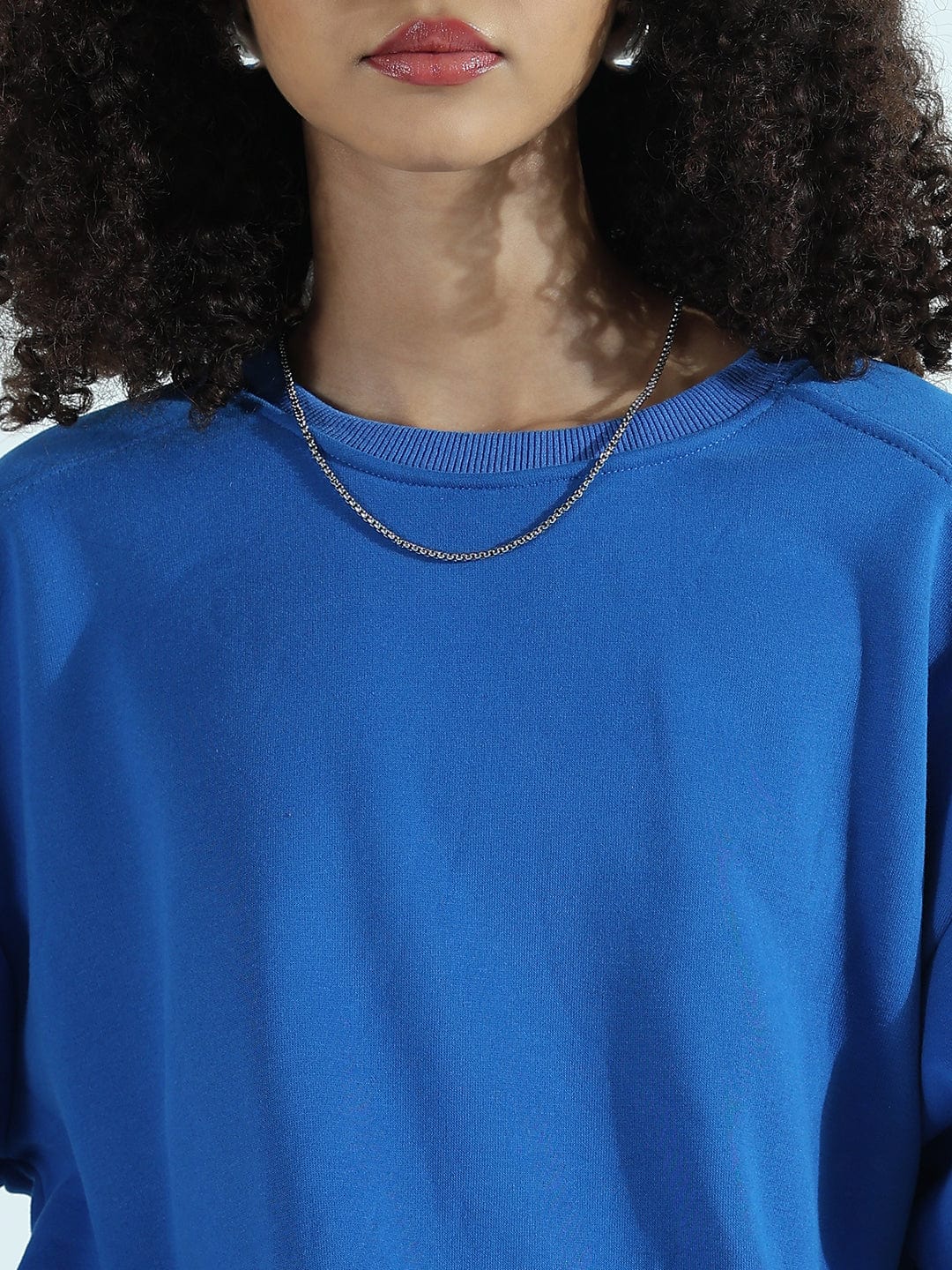 Women's Blue Oversized Round Neck Sweatshirt