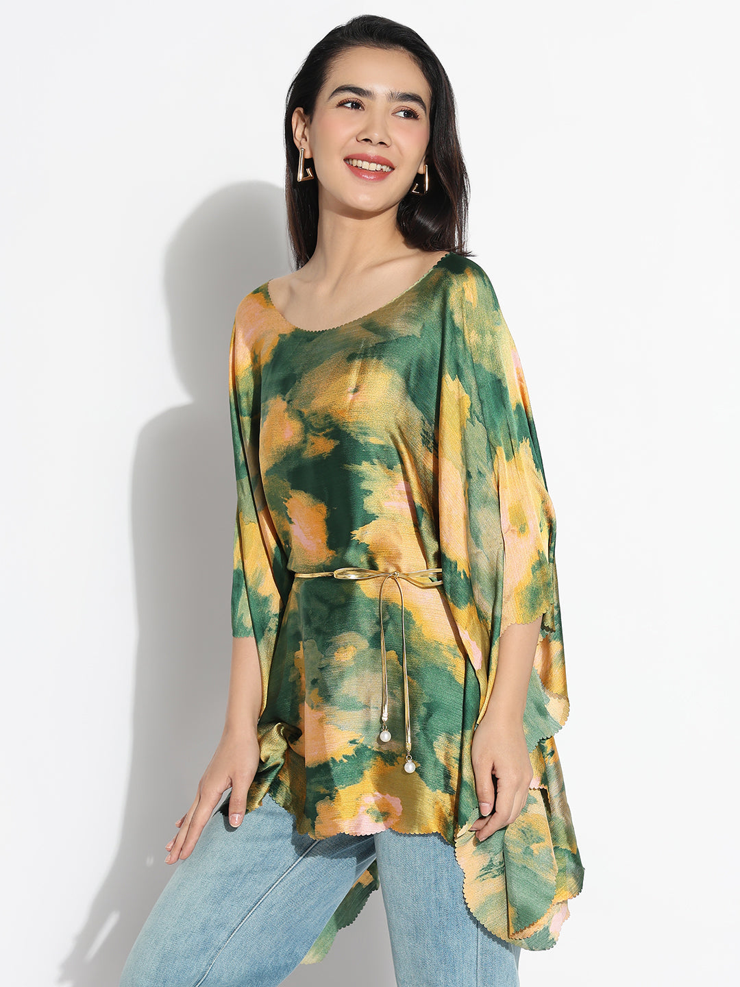 Women Round Neck Green Colourblocked Top