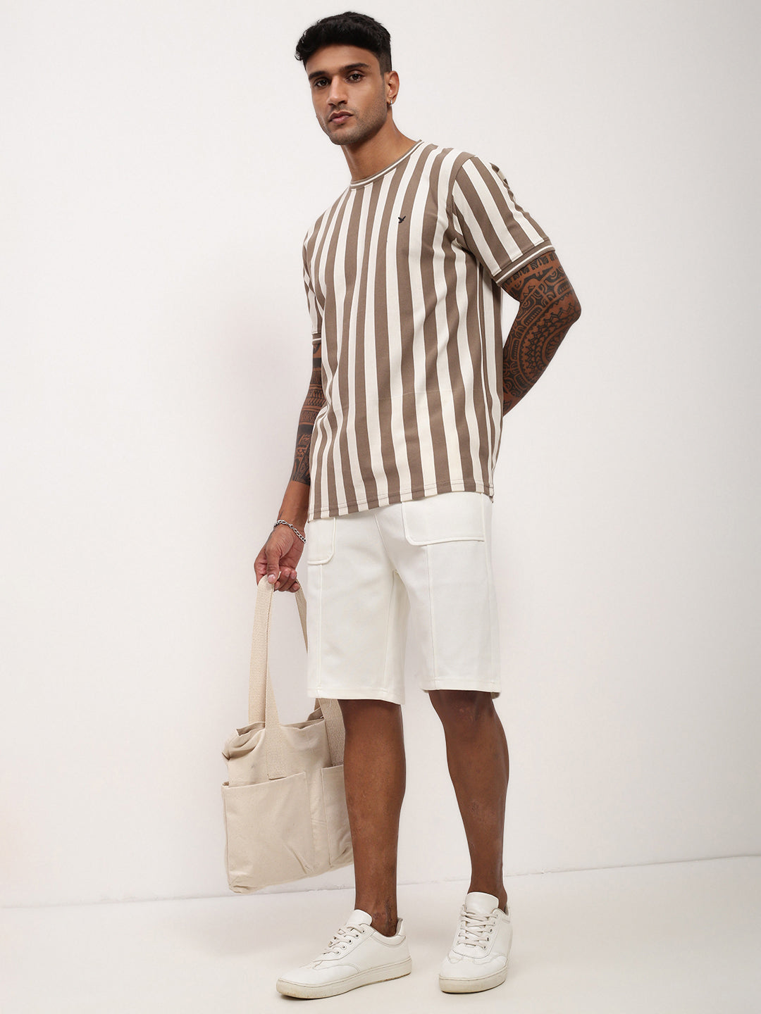 Men Cream Solid Shorts