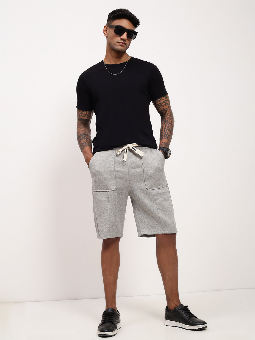 Men Grey Solid Shorts