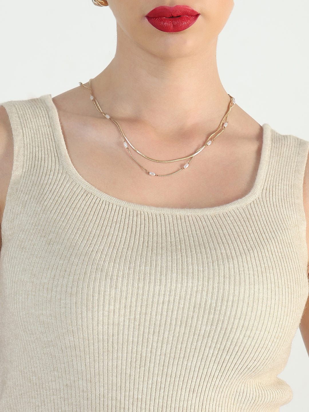 Women's Ribbed Beige Square Neck Tank Top