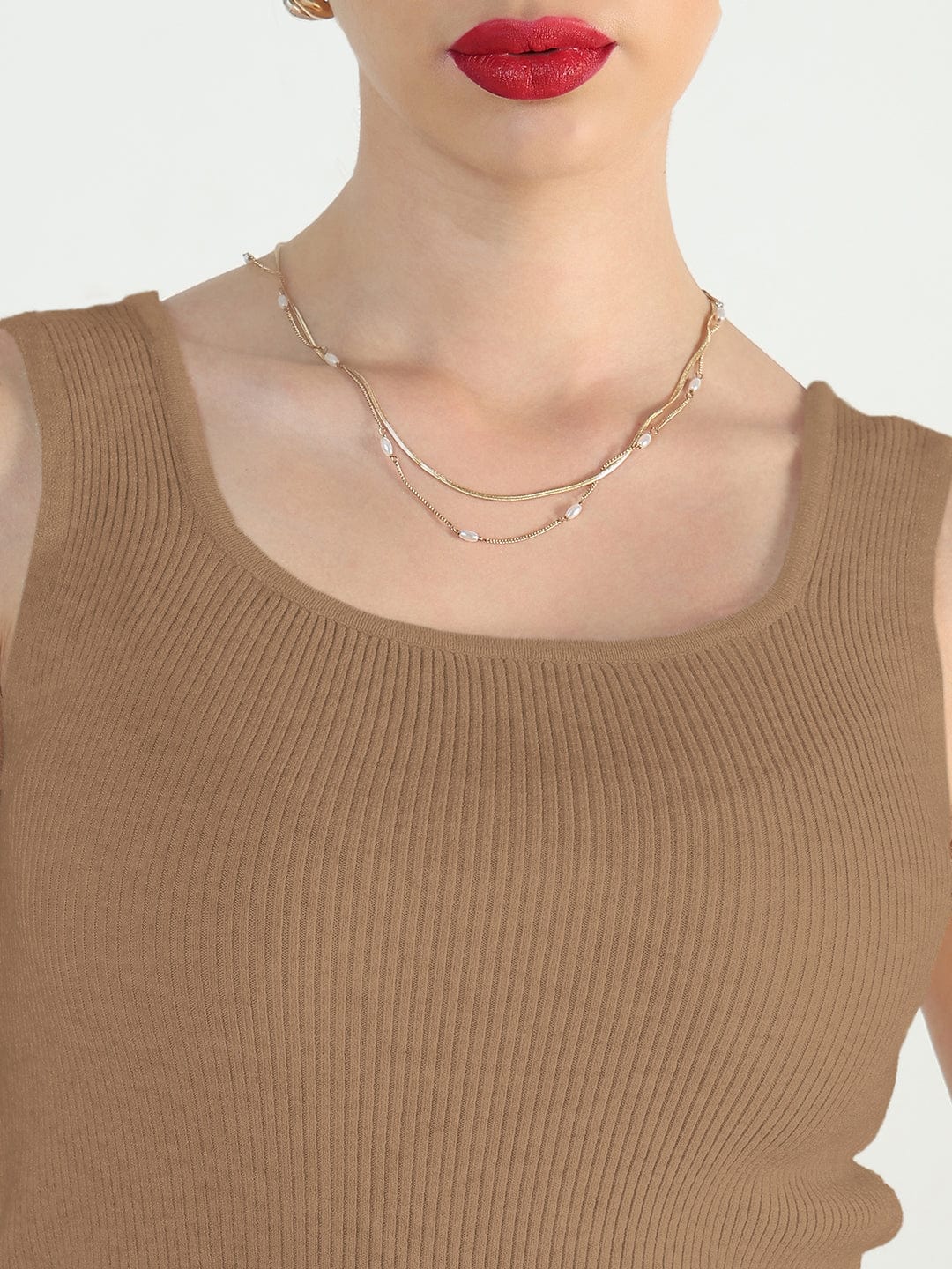 Women's Ribbed Brown Square Neck Tank Top