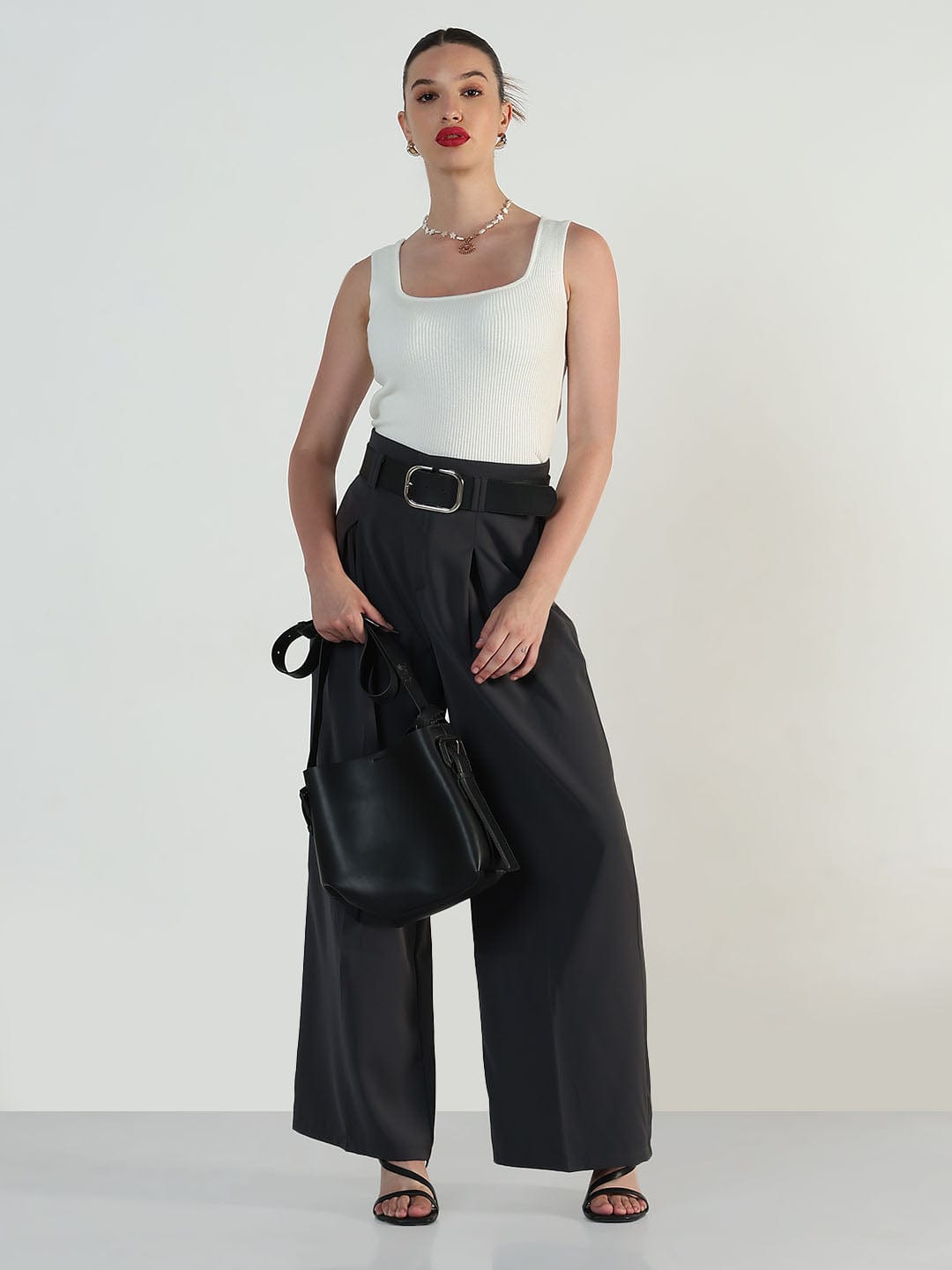 Women's Ribbed Off White Square Neck Tank Top