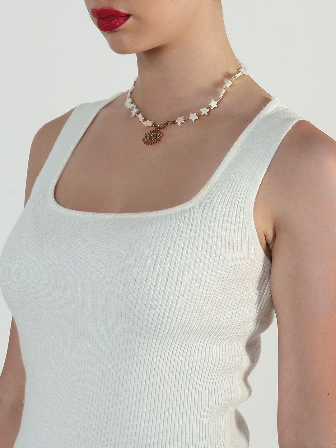 Women's Ribbed Off White Square Neck Tank Top