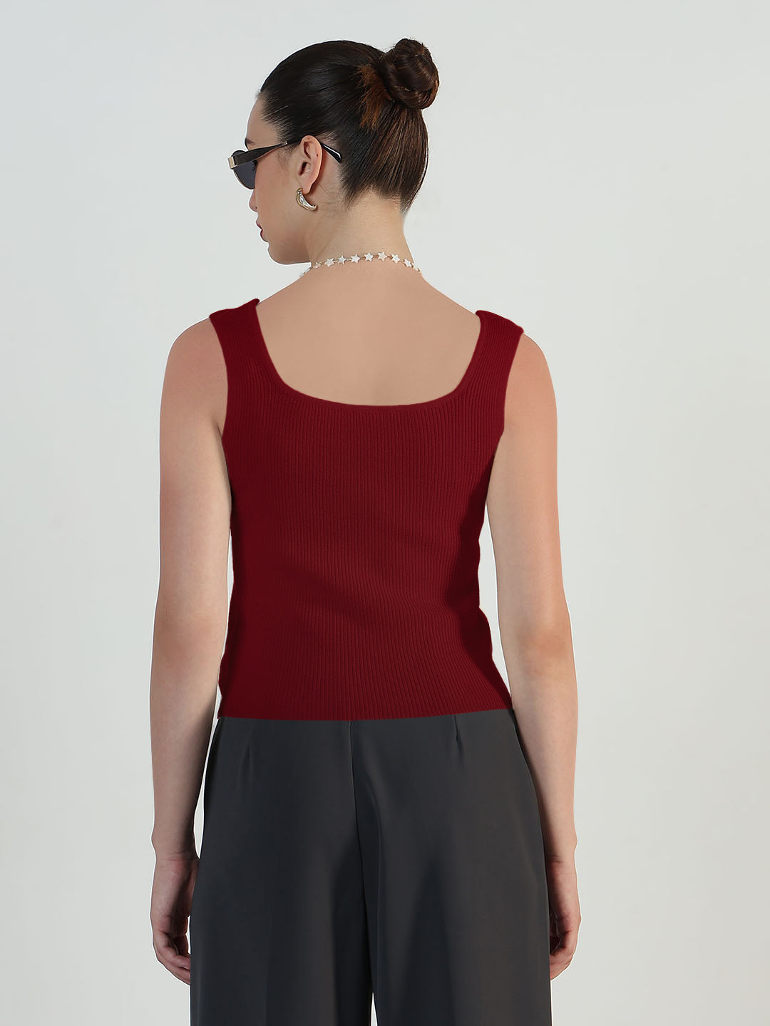 Women's Ribbed Red Square Neck Tank Top