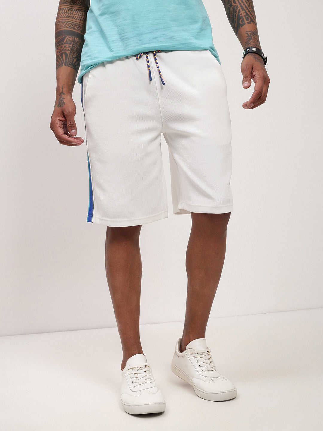 Men White Solid Shorts