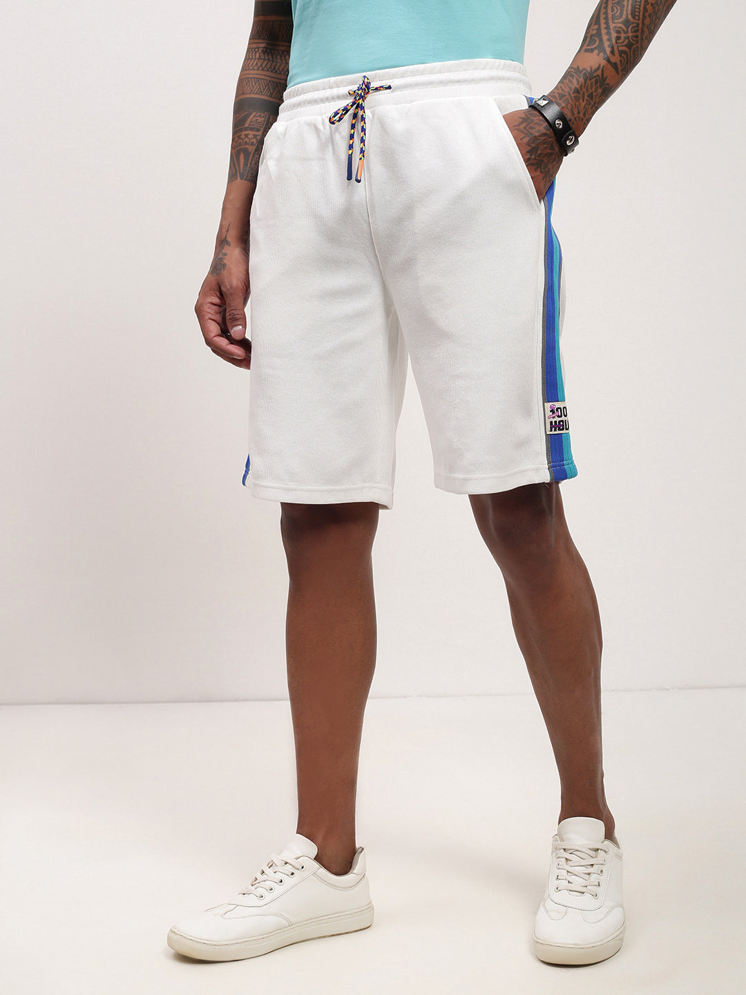 Men White Solid Shorts