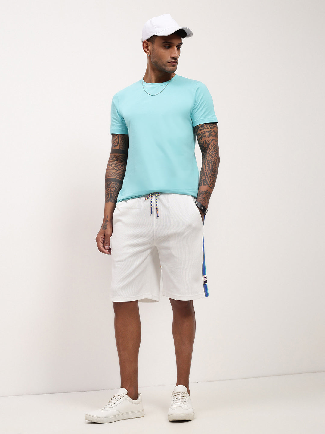 Men White Solid Shorts