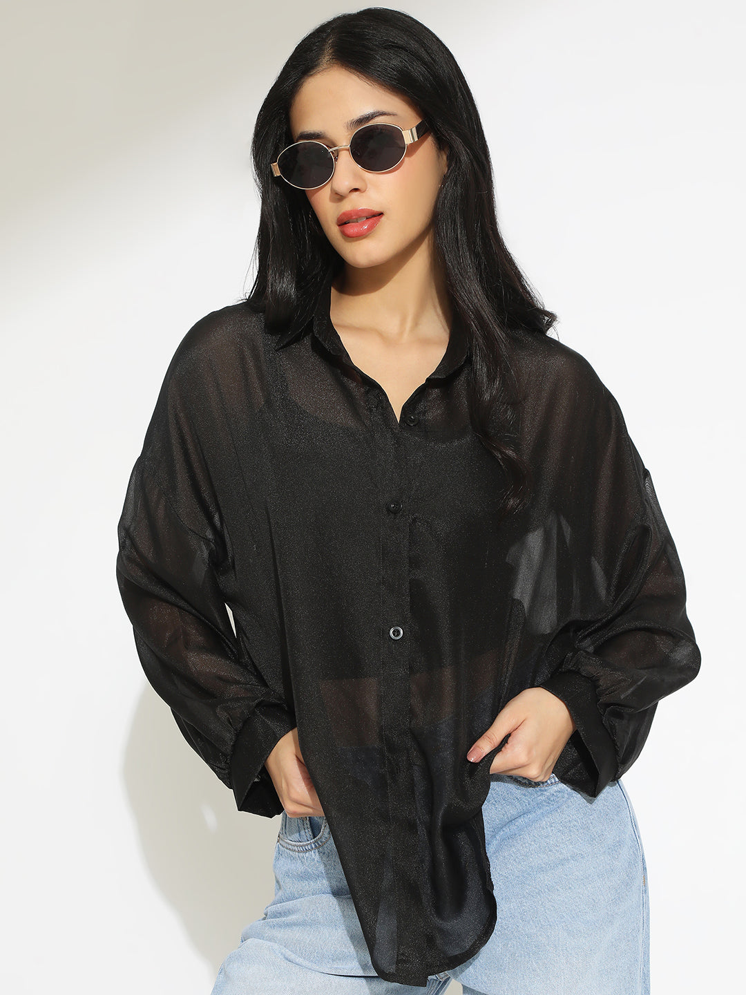 Women's Black Sheer Oversized Fit Shirt