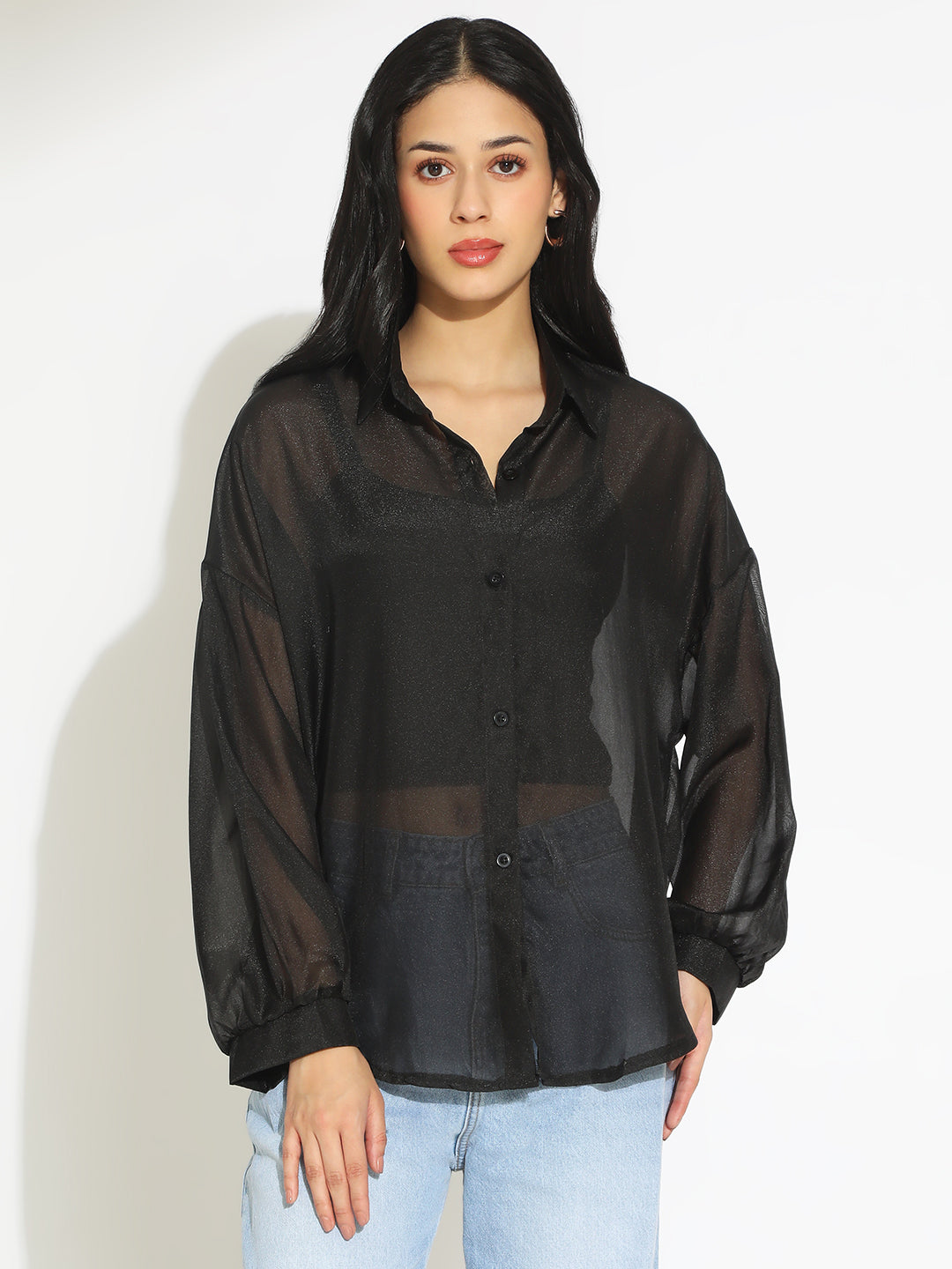 Women's Black Sheer Oversized Fit Shirt